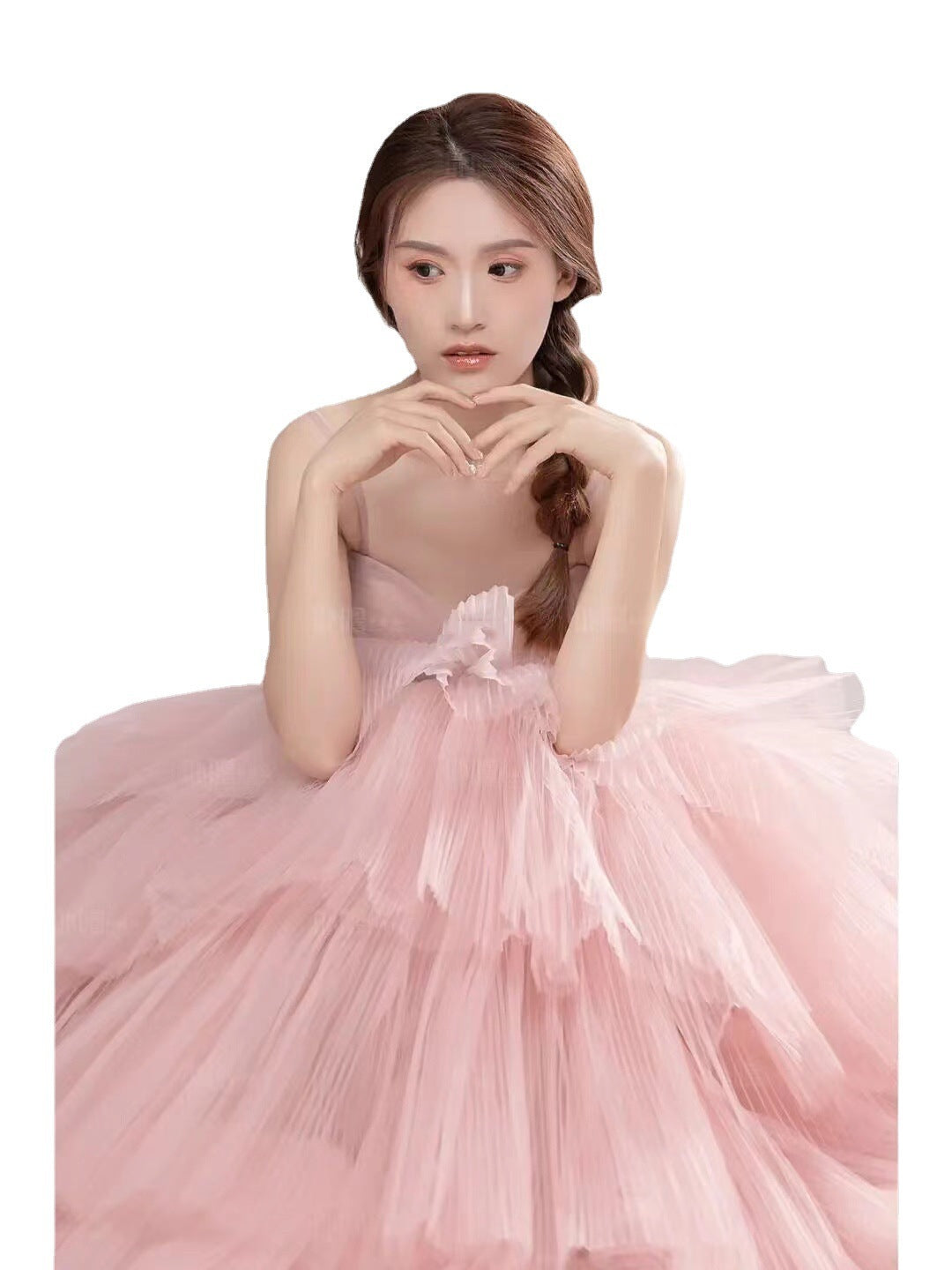 Elegant Girl's Wedding Photography Dress Pink White - kinko