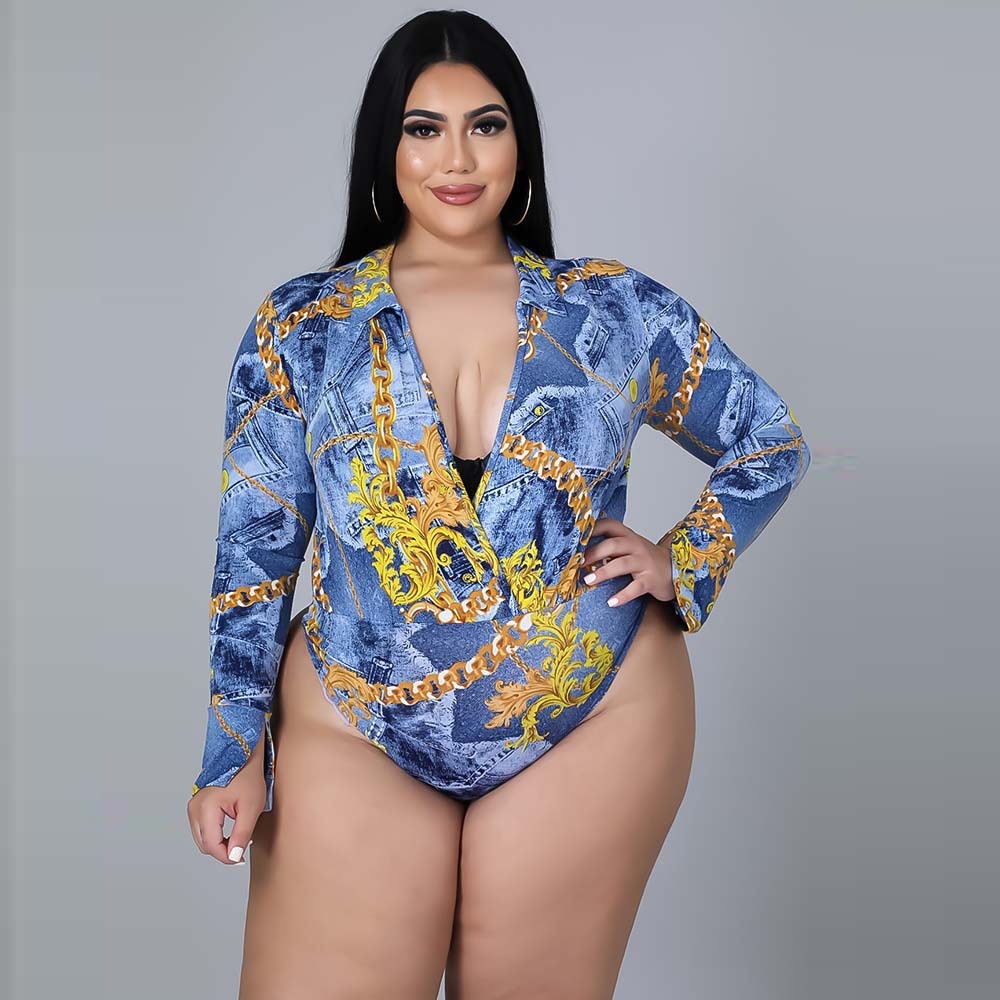 Plus Size Women's Autumn New Fashion V-neck Printed Shirt Trousers Suit - kinko