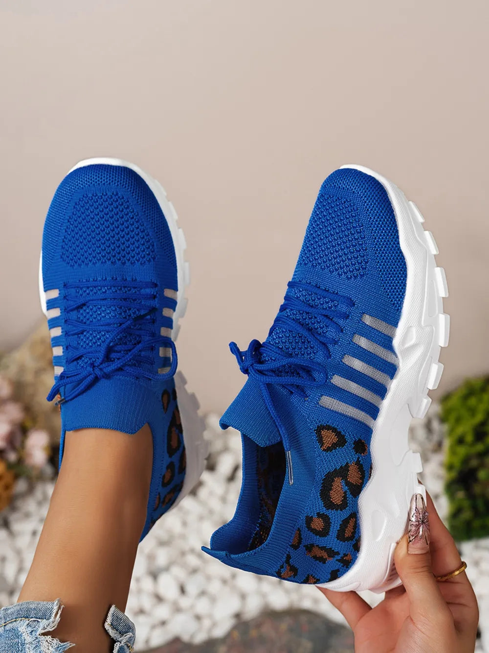 Cutout Leopard Lace Up Mesh Athletic - kinko