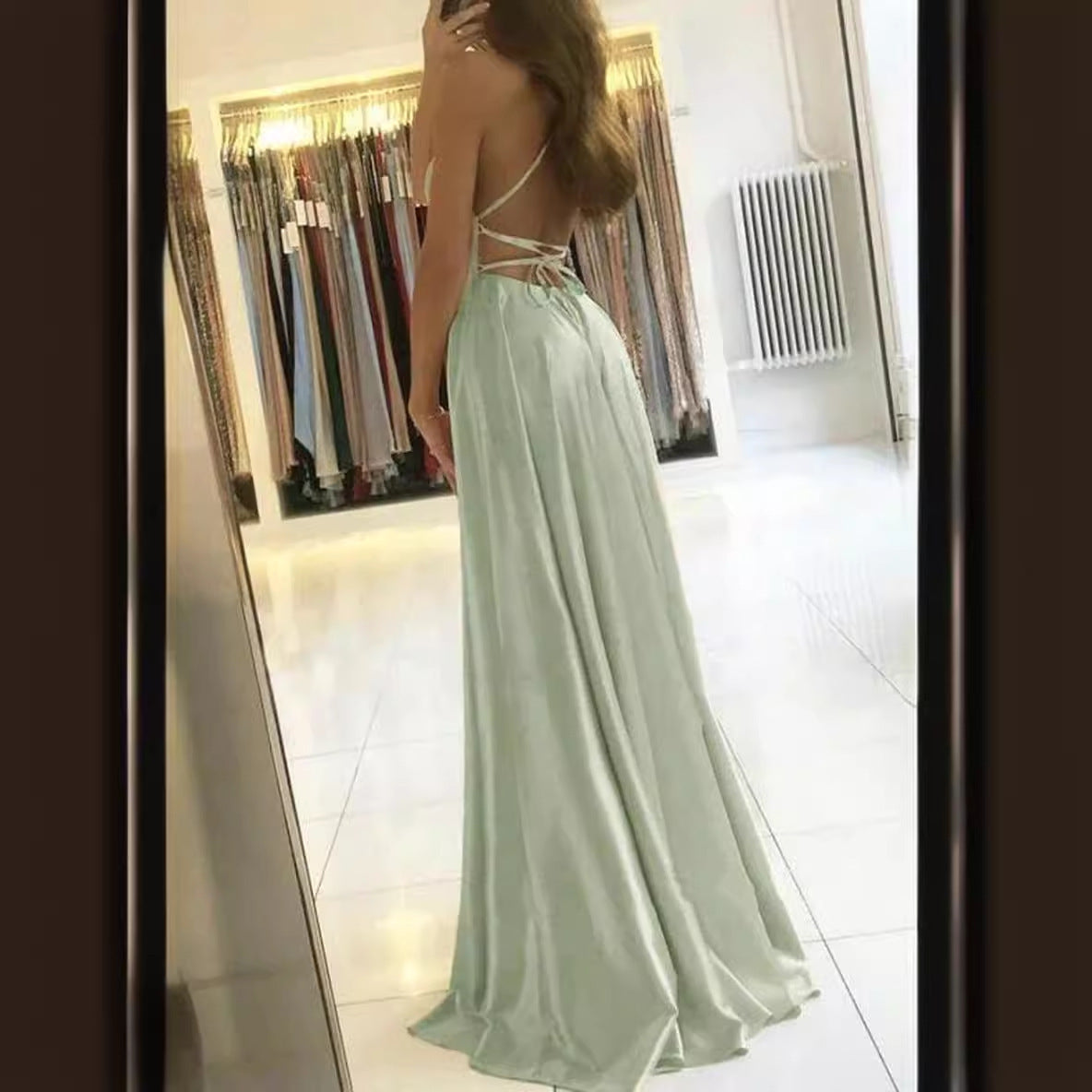 Amazon Long European And American Style Dress Slim Strap Back-to-back Dress High Slit Dance Host Dress - kinko