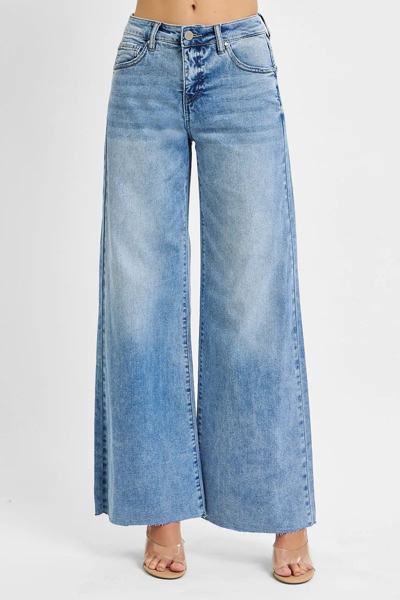 RISEN Full Size Tummy Control High Rise Ankle Palazzo Jeans Plus Size - kinko