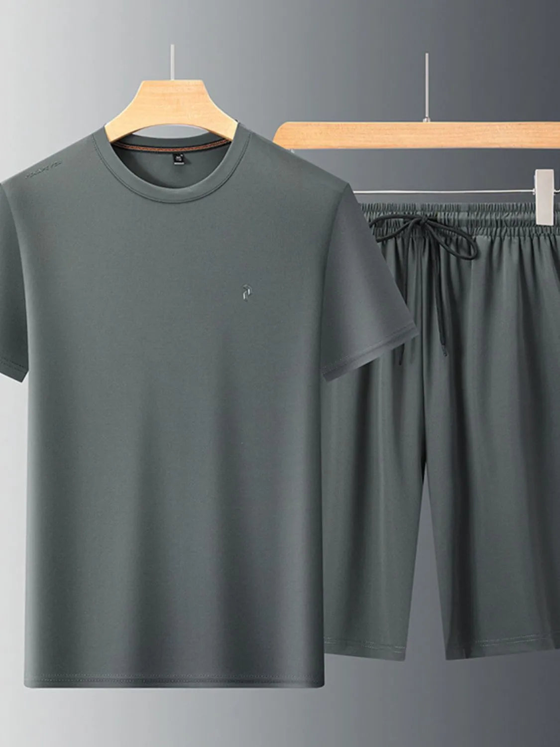 Men's Plus Size Round Neck Short Sleeve Top and Shorts Set - kinko