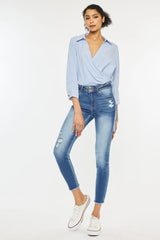 Kancan Distressed Raw Hem High Waist Jeans - kinko