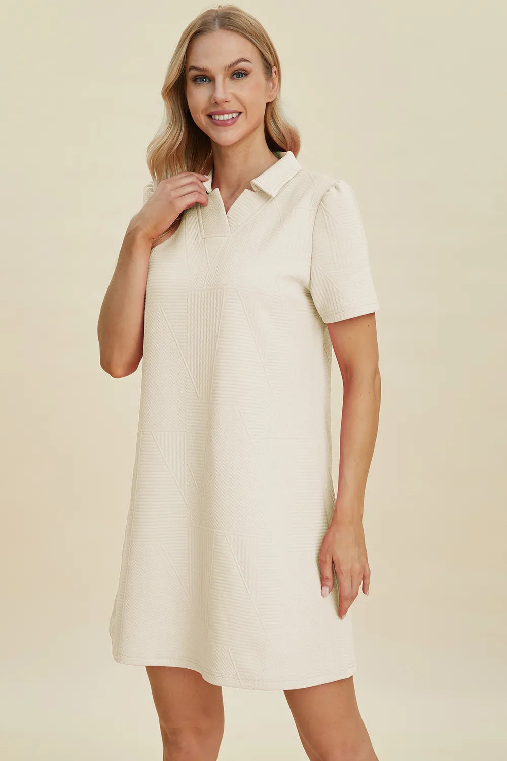 Double Take Full Size Texture Short Sleeve Dress - kinko