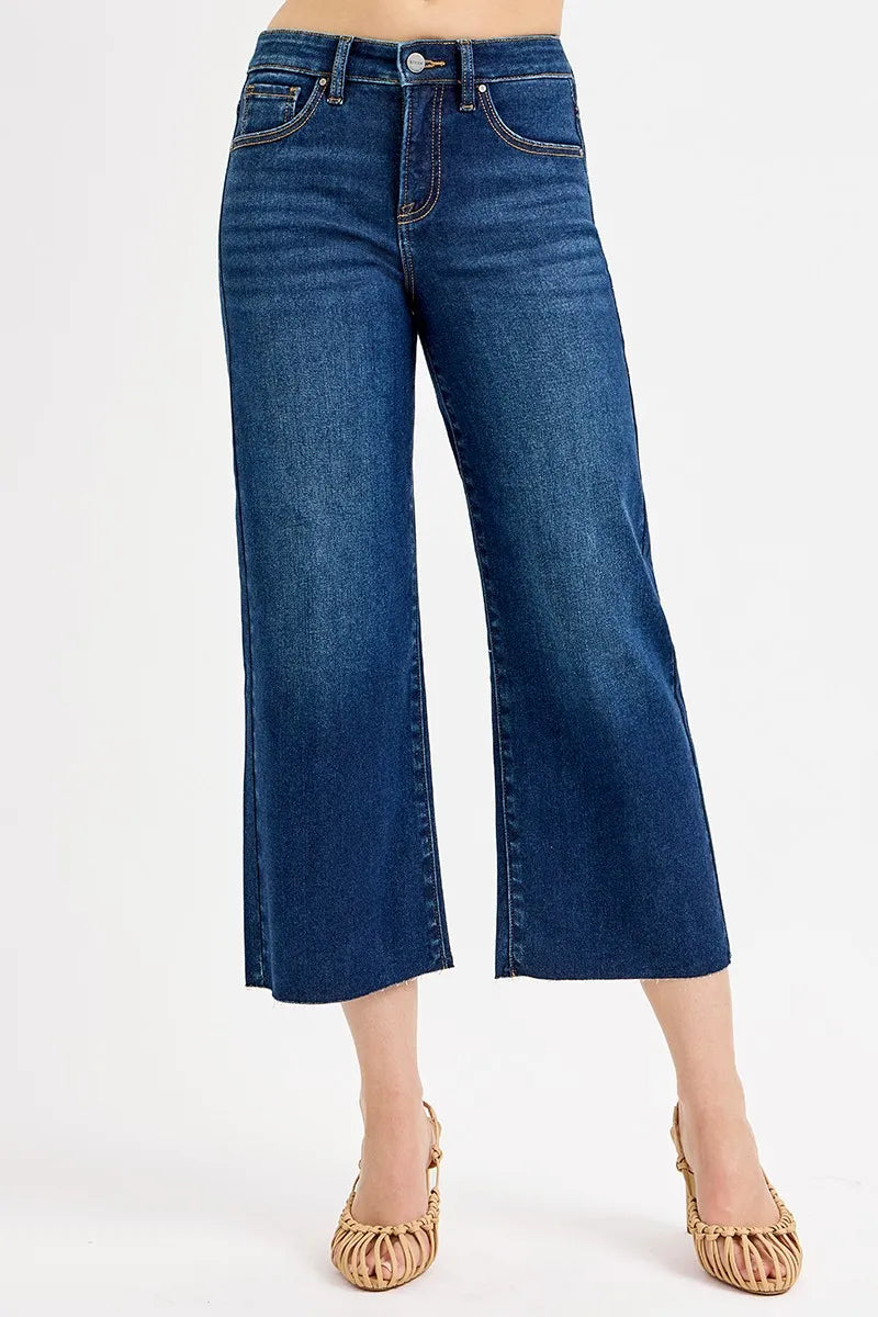 RISEN Full Size Tummy Control High Rise Crop Wide Jeans Plus Size - kinko