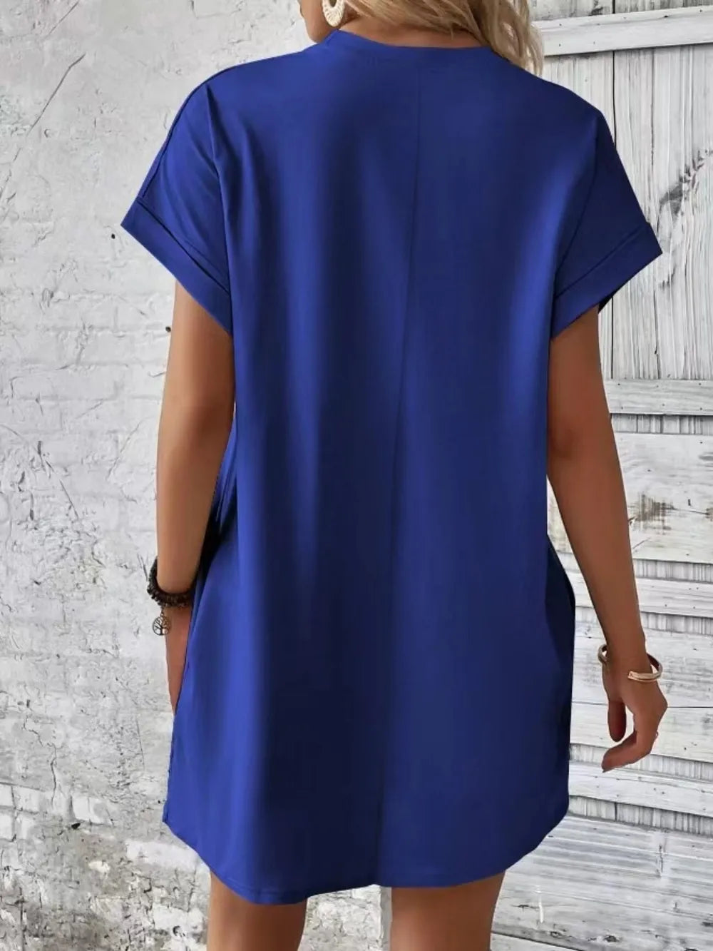 Pocketed Round Neck Short Sleeve Dress - kinko