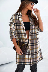Plaid Longline Jacket with Pockets - kinko