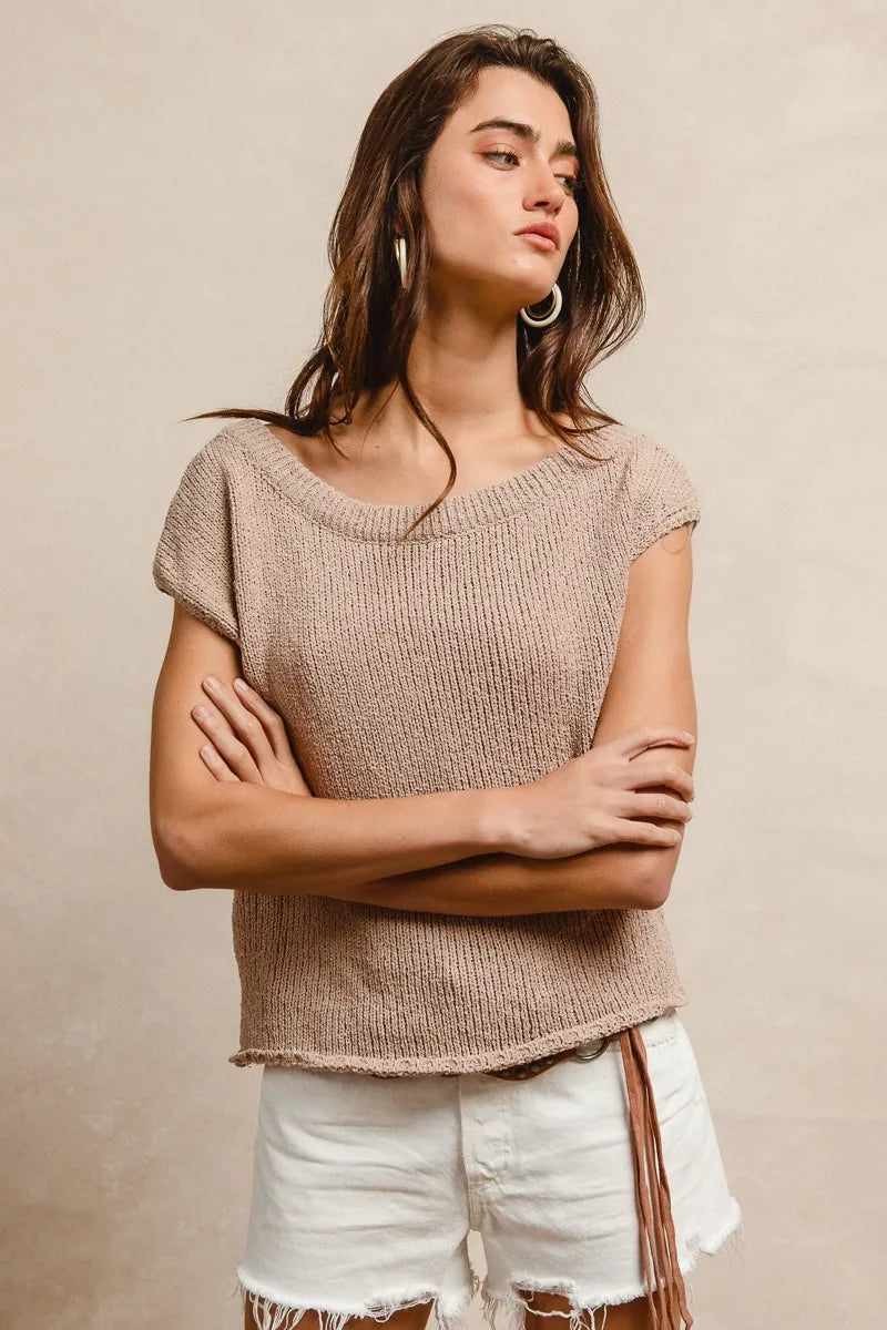 BiBi One Side Off Shoulder Knit Top - kinko
