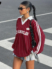 Women's Striped Letter & Numeral Print Active T-Shirt - kinko