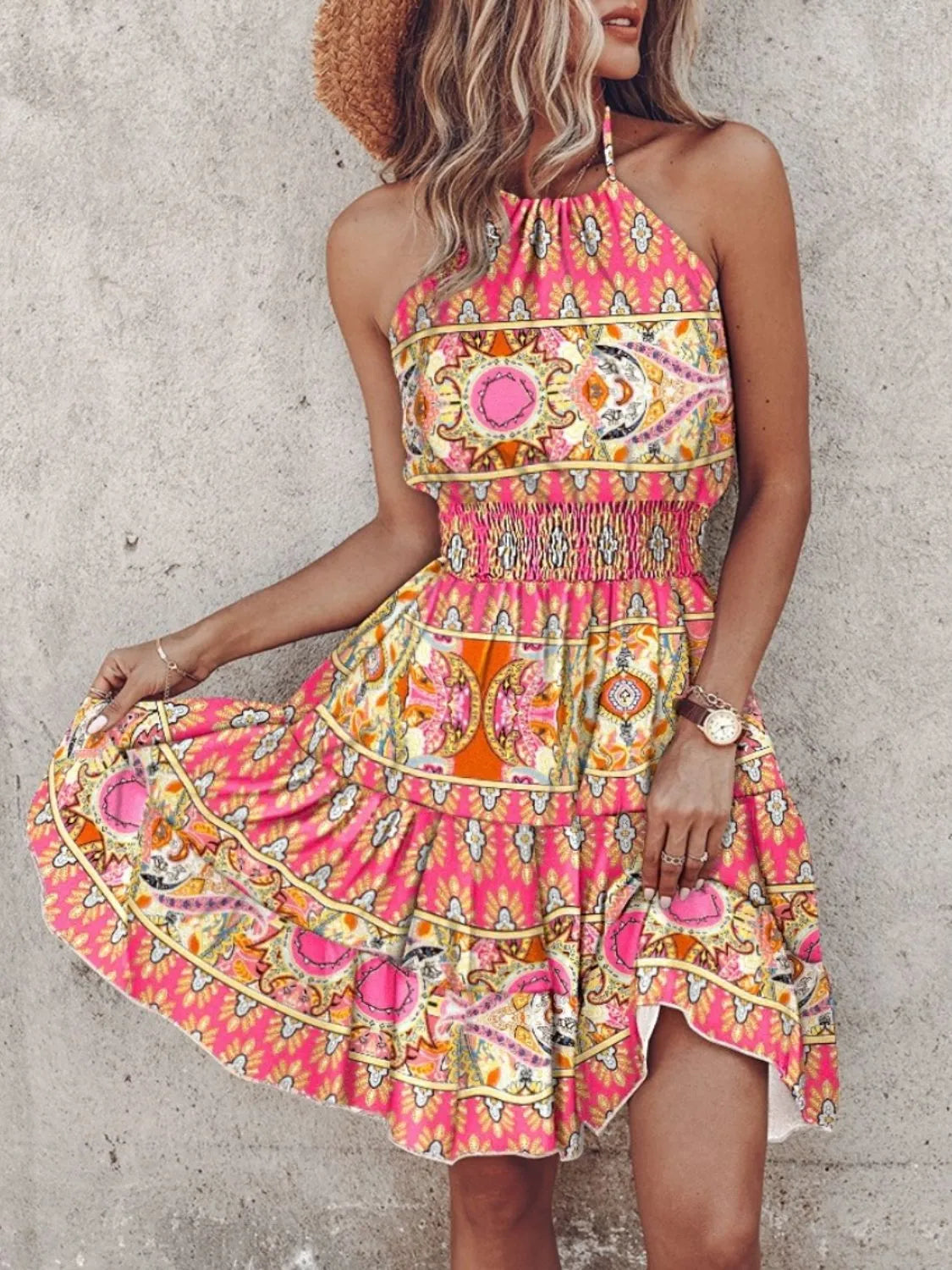 Paisley Print Halter Neck Mini Dress - kinko