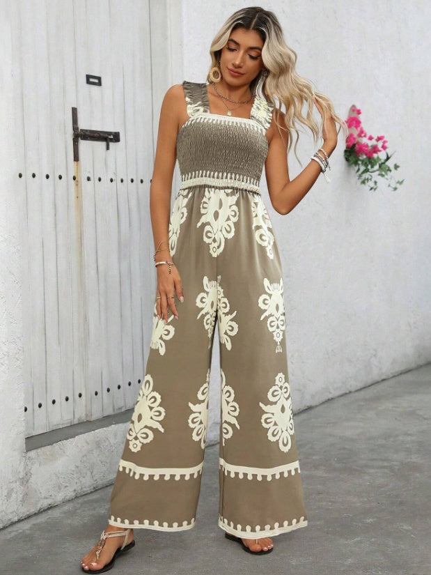 Women's Vacation Casual Sleeveless Printed Wide Leg Jumpsuit - kinko