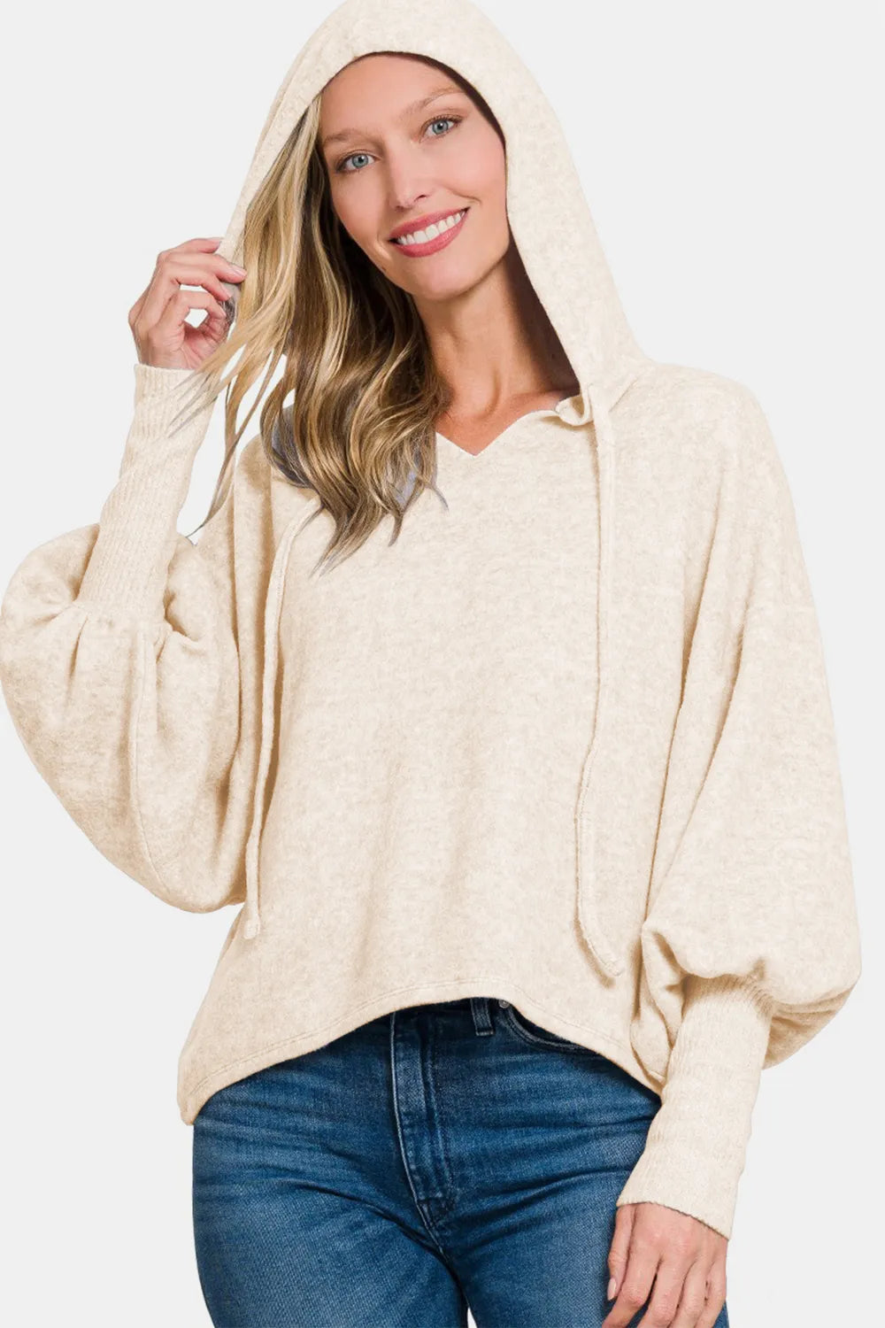 Zenana Brushed Hacci Drop Shoulder Cropped Hoodie - kinko