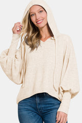 Zenana Brushed Hacci Drop Shoulder Cropped Hoodie - kinko