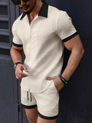 Men's Button Up Short Sleeve Shirt and Shorts Set - kinko