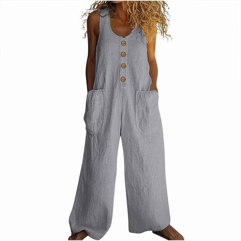 Women's Elegant Wide-Leg Jumpsuit - Button Front Formal & Casual Romper, Lightweight Wear - kinko