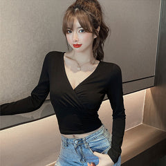 Long Sleeve Short Sexy Tight Navel Bottoming Shirt Women's Top - kinko
