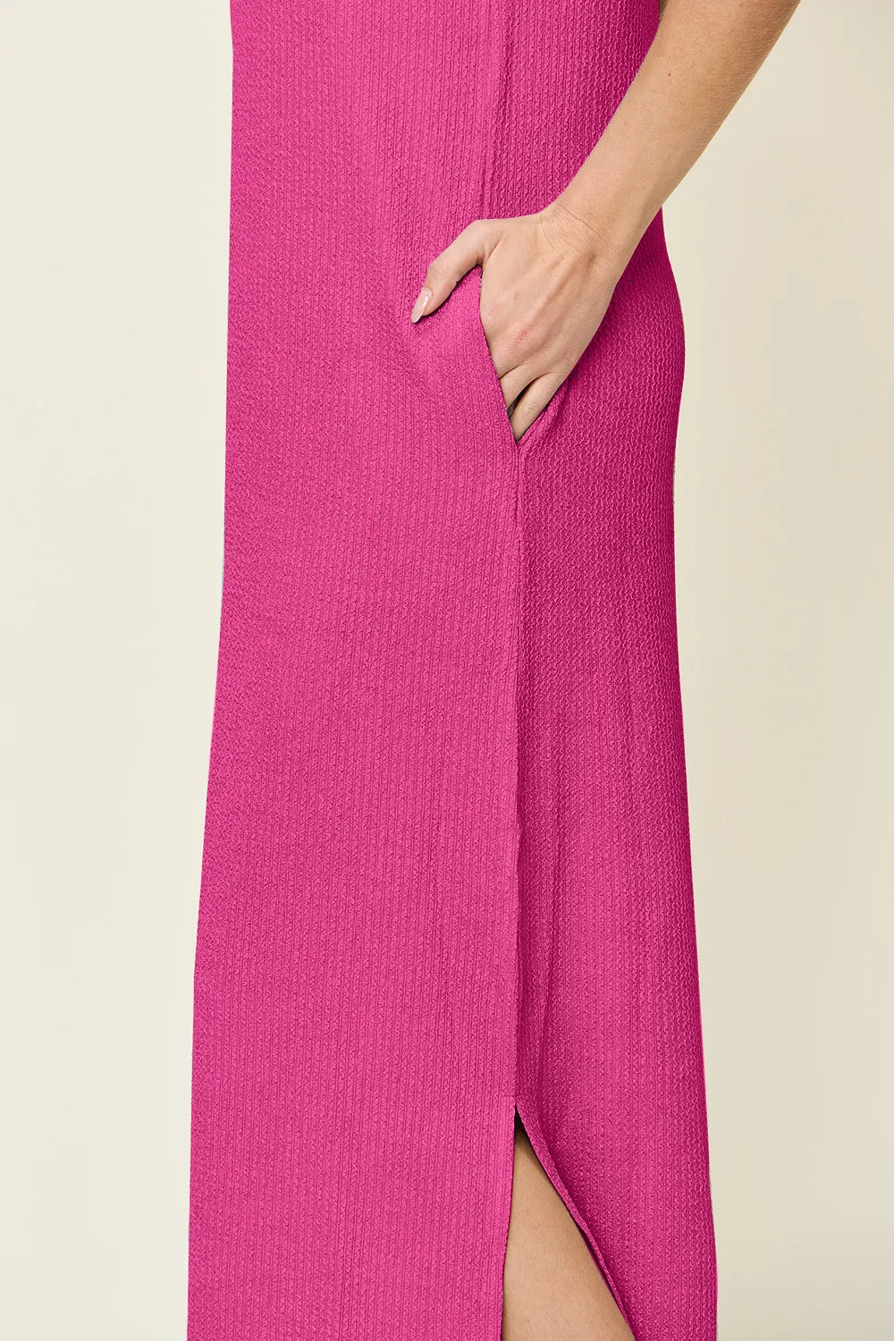 Double Take Full Size Texture Mock Neck Sleeveless Maxi Dress - kinko