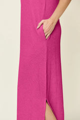 Double Take Full Size Texture Mock Neck Sleeveless Maxi Dress - kinko