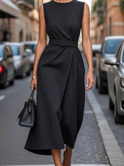 Round Neck Sleeveless Midi Sheath Dress - kinko