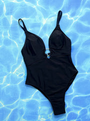 Crisscross Spaghetti Strap Plunge One-Piece Swimwear - kinko