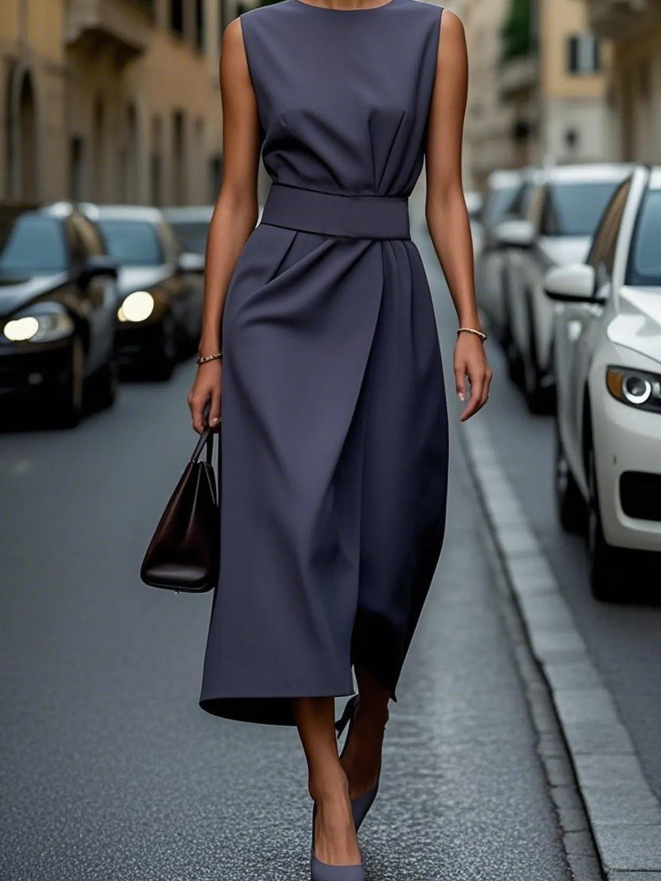 Round Neck Sleeveless Midi Sheath Dress - kinko