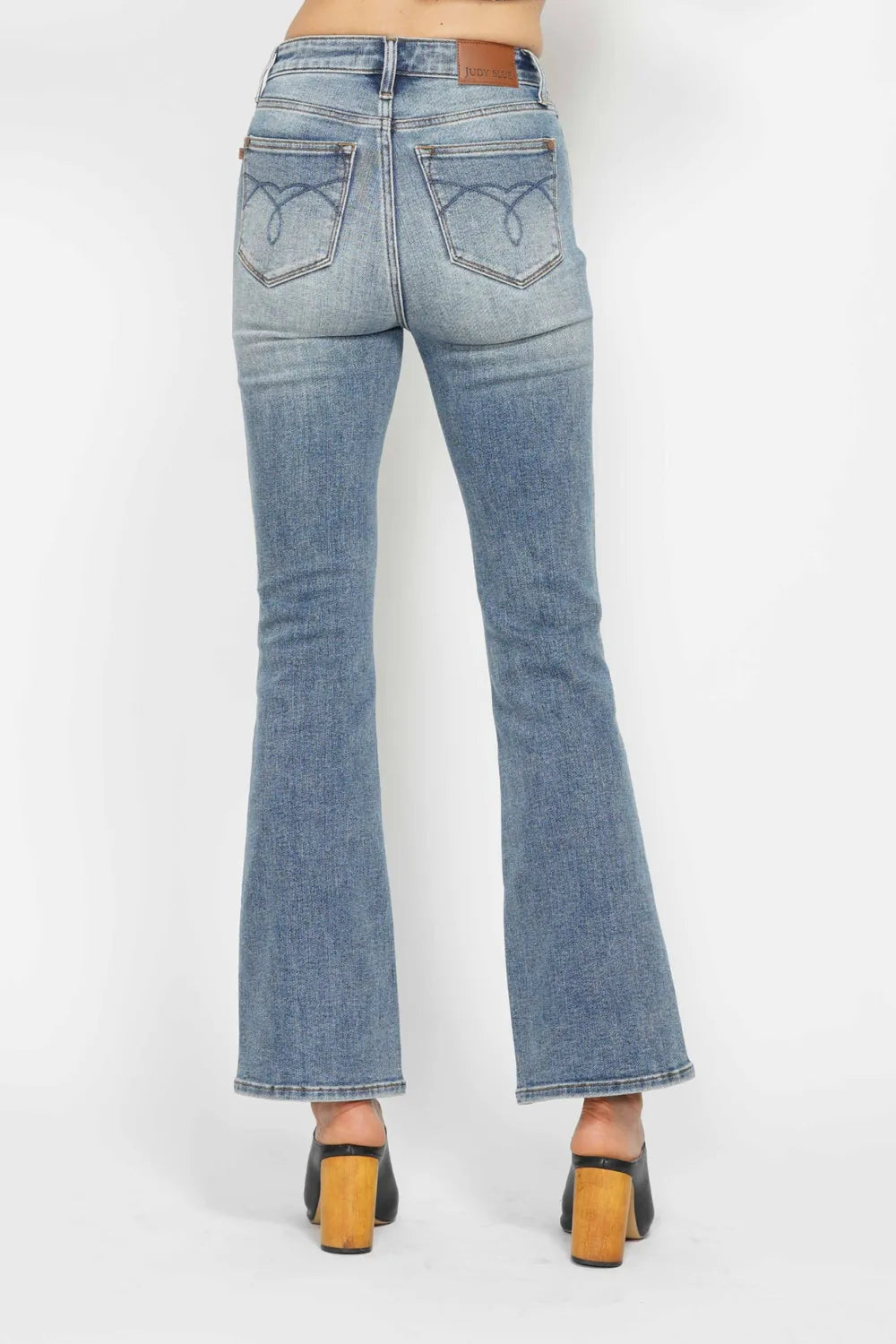 Judy Blue Full Size Tummy Control Back Embroidered Pocketed Bootcut Jeans Plus Size - kinko