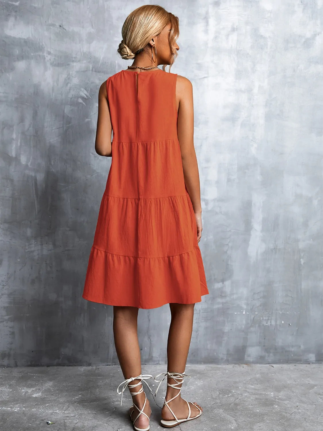 Tiered Round Neck Sleeveless Mini Tank Dress - kinko