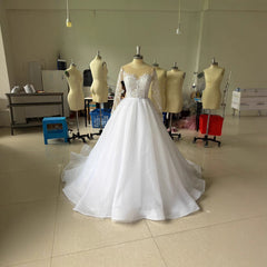 Embroidered Long Sleeve Off-the-shoulder Wedding Dress - kinko