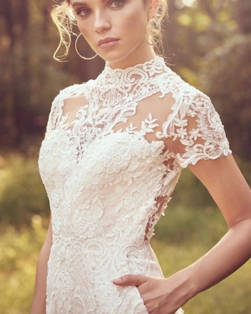 Bride Pants Suit Wedding Bridal Gowns Short Sleeve Jumpsuit - kinko