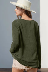 Double Take Full Size Notched Thumbhole Long Sleeve T-Shirt - kinko