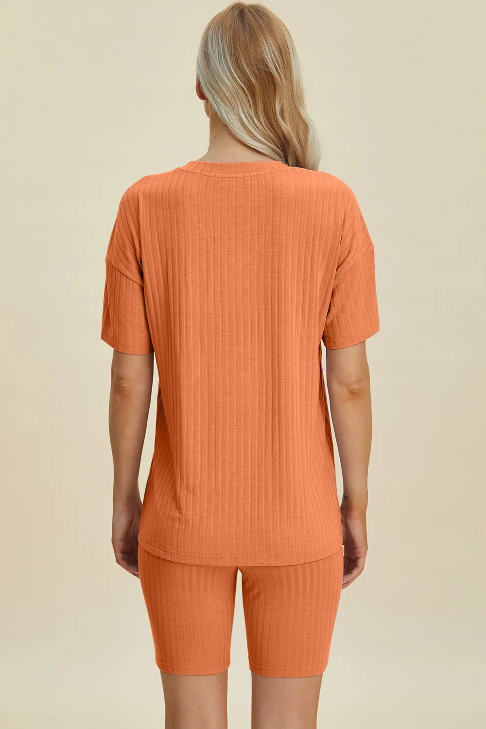 Basic Bae Full Size Ribbed V-Neck Short Sleeve Top and Shorts Set - kinko