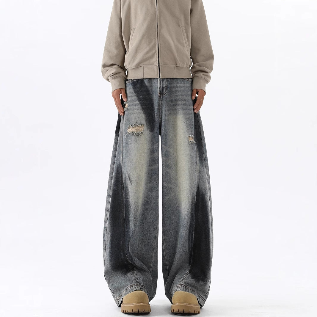 Men's American-style Splash-ink Ripped Machete Jeans - kinko