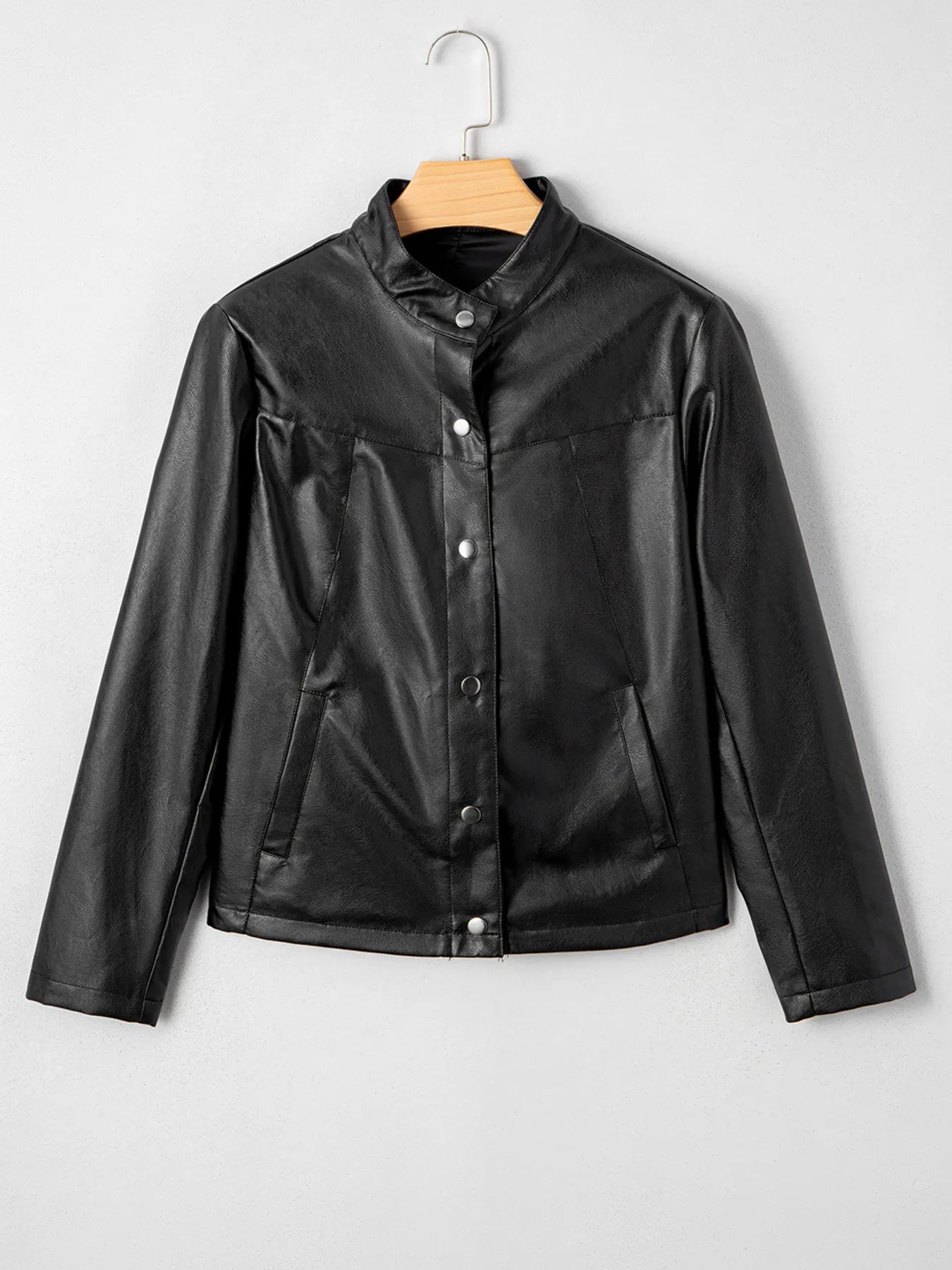 Faux Leather Buttoned Front Boxy Jacket - kinko