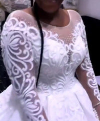 Wedding Gown Plus Size Illusion Bridal Dresses Full Sleeve - kinko