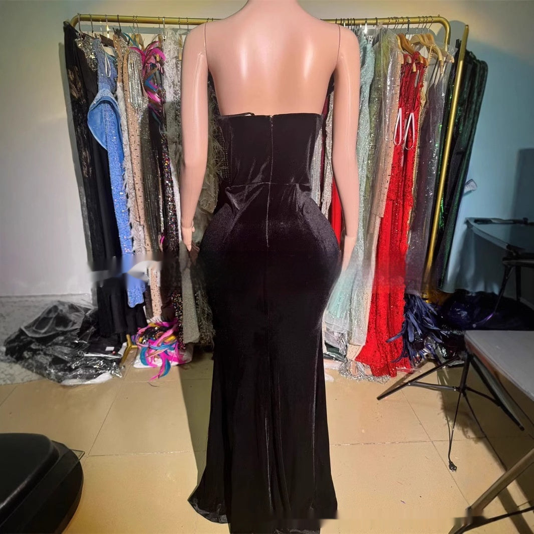 Black Bandeau Slim-fit Skinny Long And Ground Dress - kinko