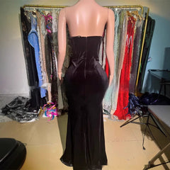 Black Bandeau Slim-fit Skinny Long And Ground Dress - kinko