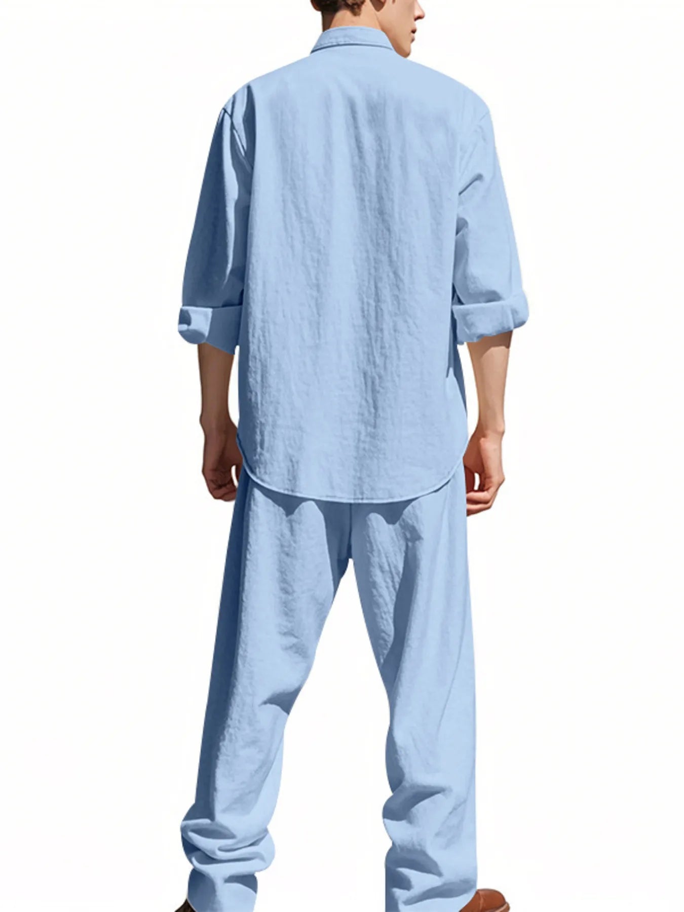 Men's Full Size Button Up Shirt and Pants Set Plus Size - kinko