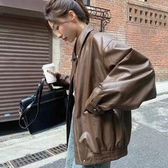 Korean Style Loose Leather Jacket Handsome Motorcycle - kinko
