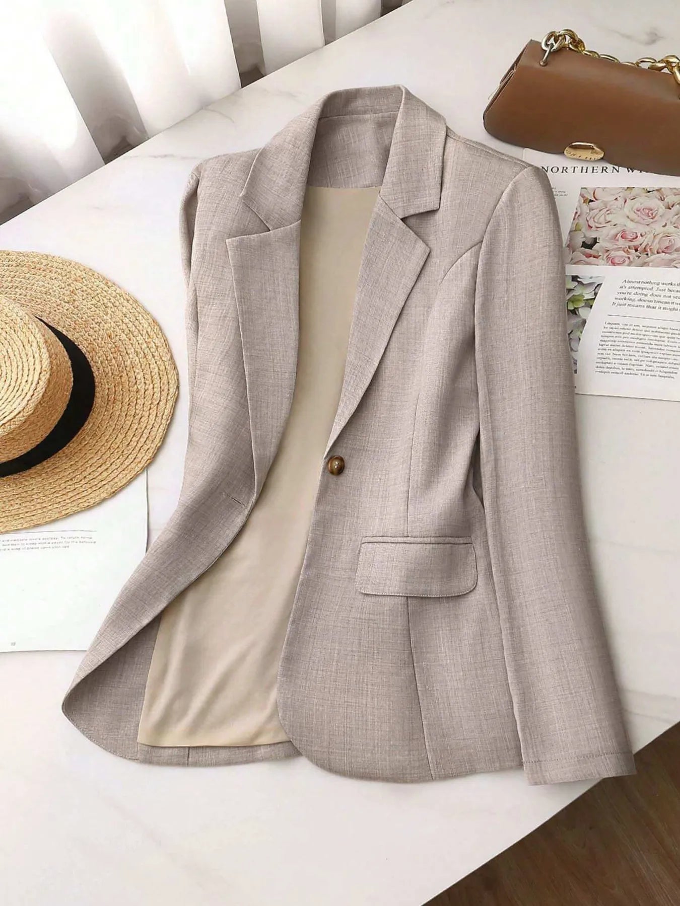 One Button Lapel Collar Blazer - kinko