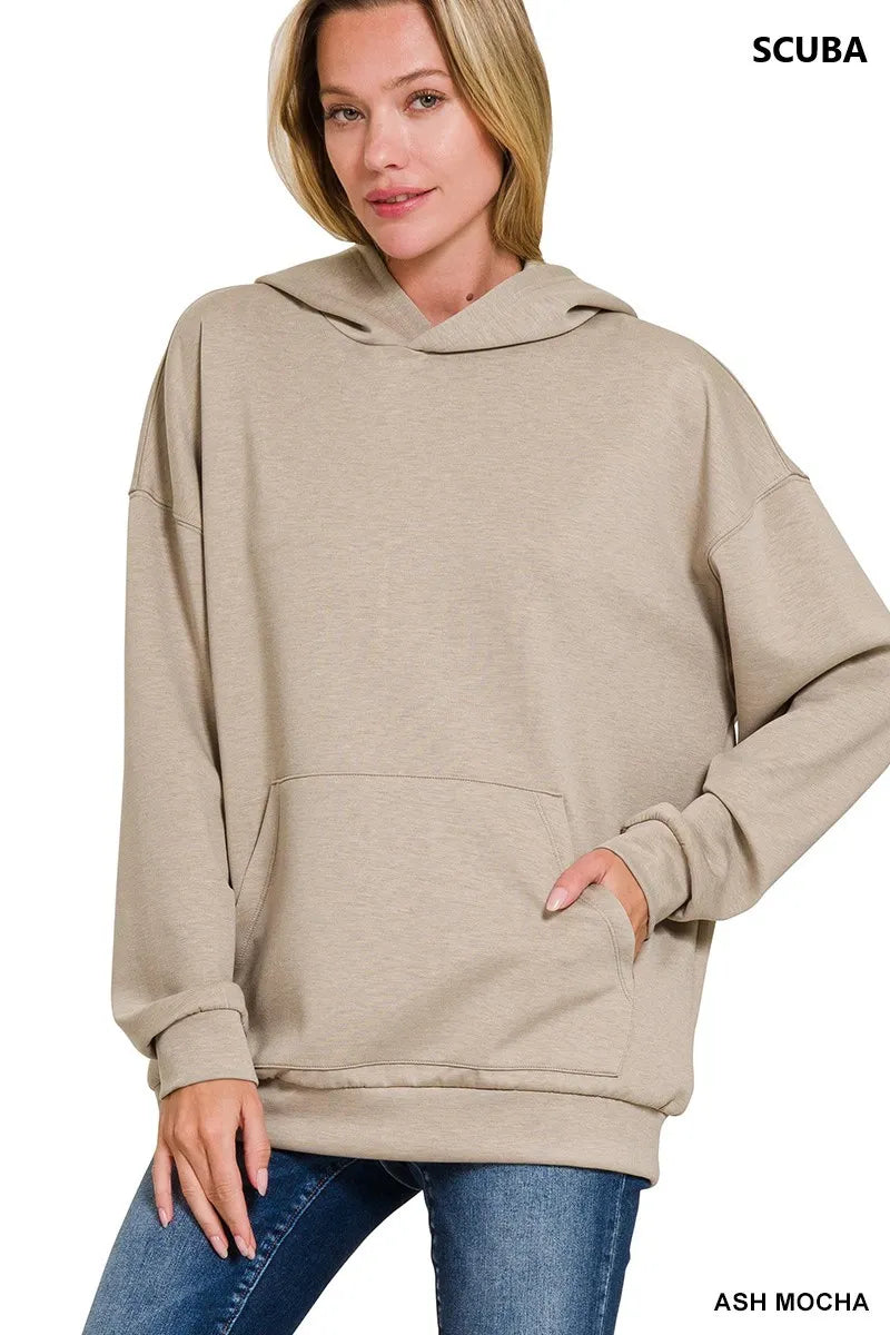 Zenana Oversized Scuba Hoodie with Kangaroo Pocket - kinko