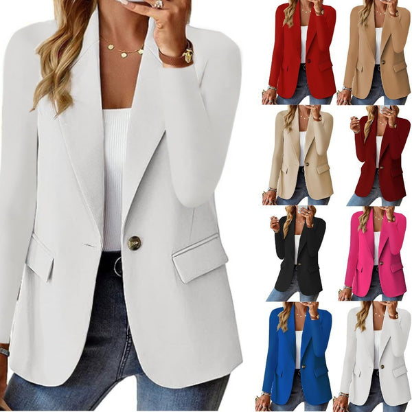 Modischer, langärmliger, einfarbiger Cardigan-Blazer für Damen