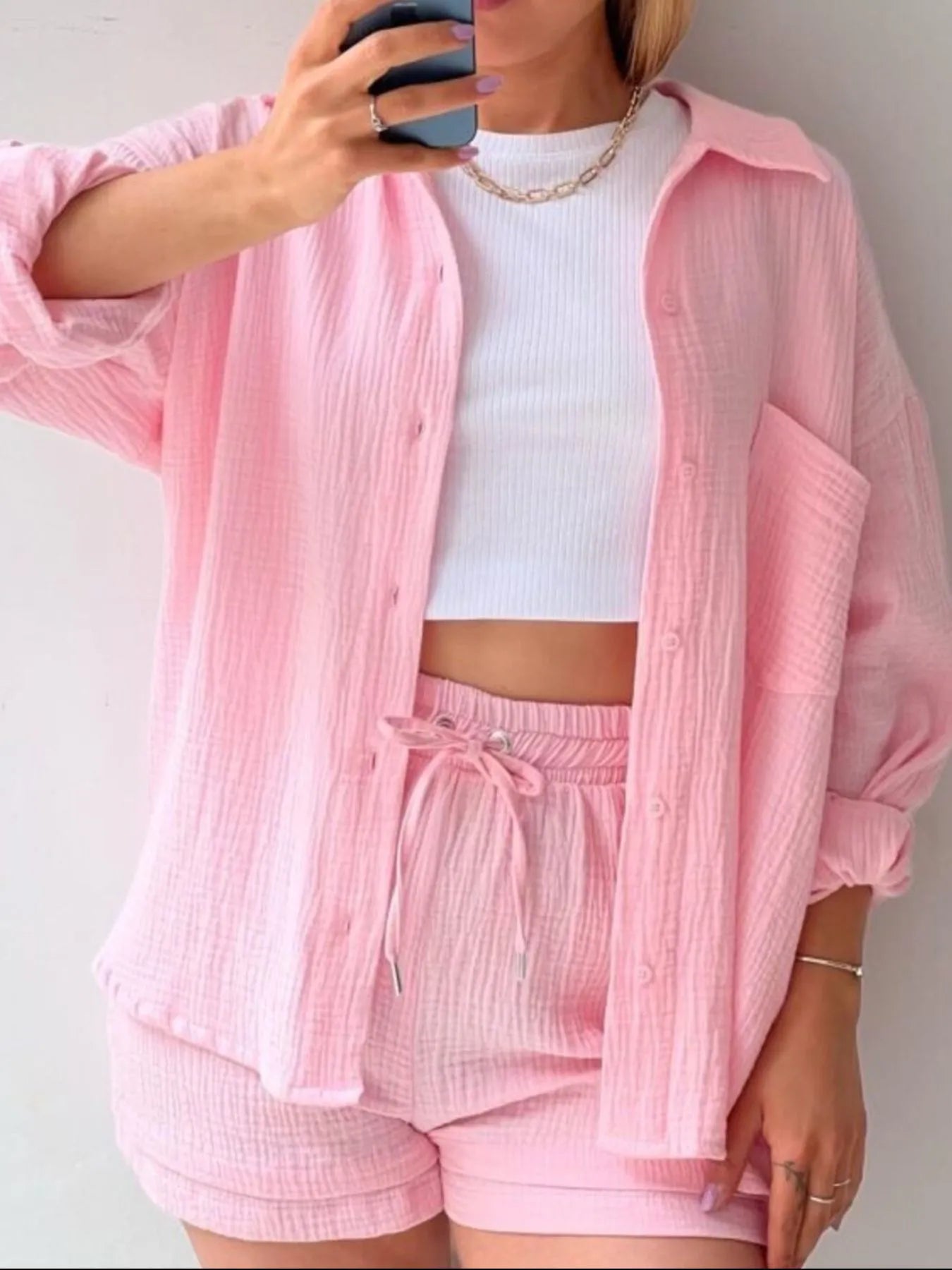 Button Up Shirt and Shorts Set - kinko