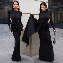 Women's Sexy Hot Girl Back Hollow-out Slim-fit Long Sleeve Dress - kinko