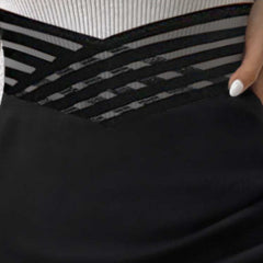 Ladies' Solid Color Fashionable Versatile Cross Hollow Asymmetric Hem Skirt - kinko
