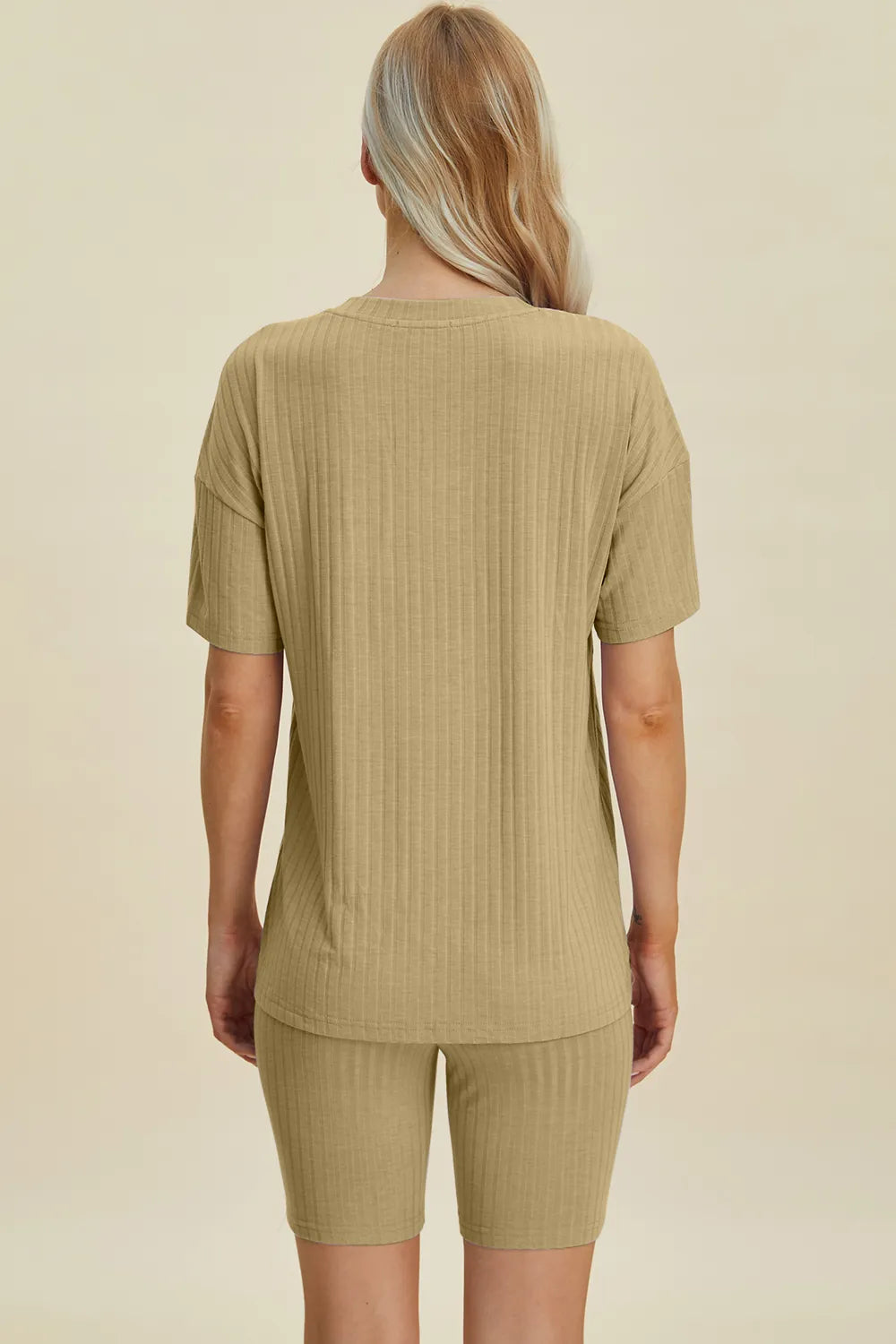 Basic Bae Full Size Ribbed V-Neck Short Sleeve Top and Shorts Set - kinko