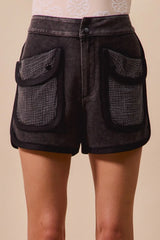 SO ME Mineral Washed Terry High Rise Cargo Shorts - kinko