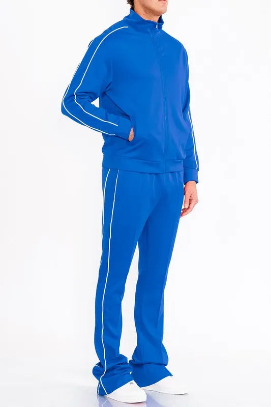 WEIV Men's Zip Up Jacket and Flared Pants Set - kinko