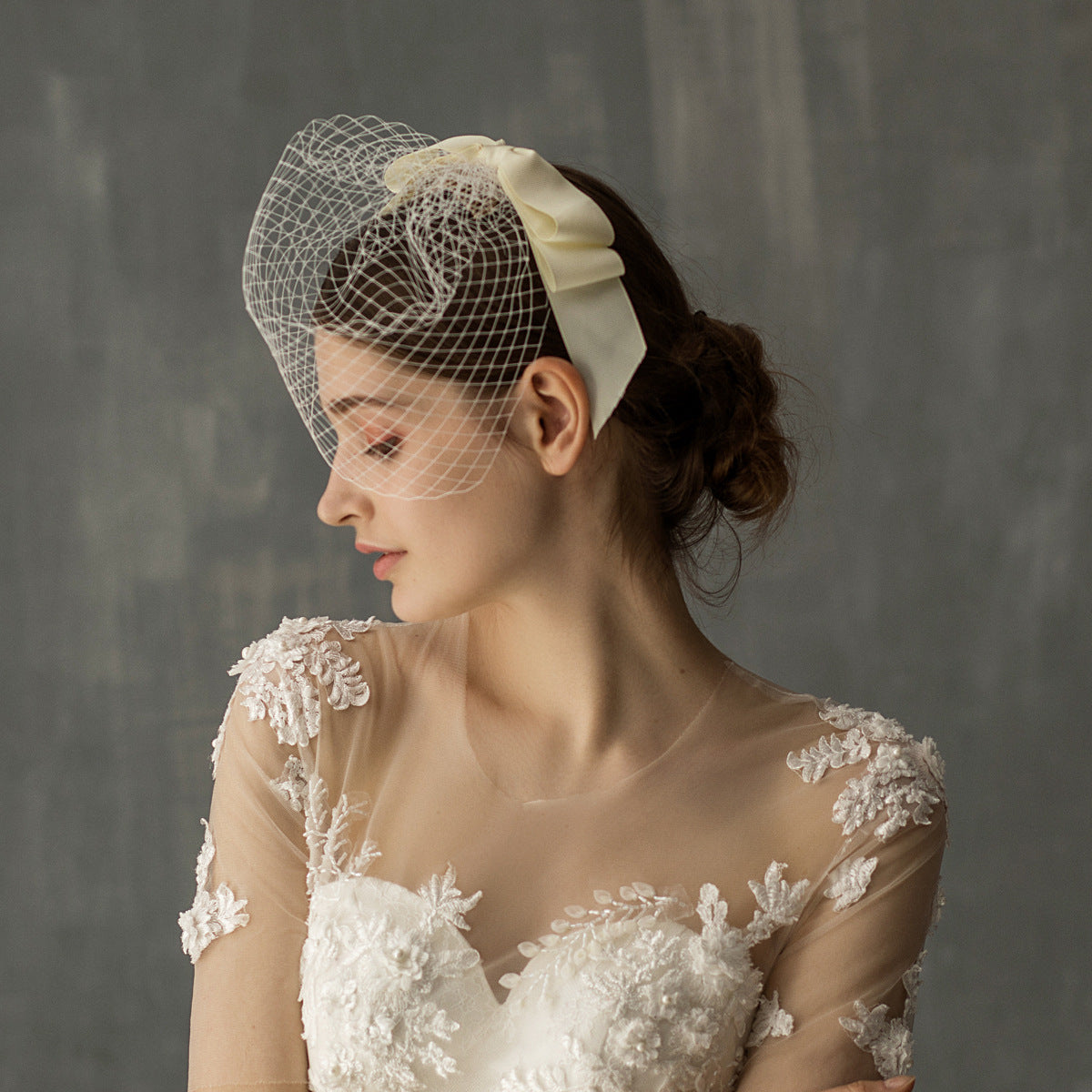 European And American White Mesh Bow Veil - kinko
