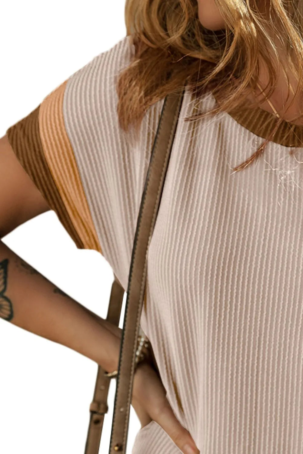 Textured Round Neck Short Sleeve Dress - kinko