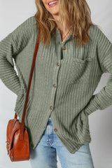 Ribbed Knit Button-Up Cardigan - kinko